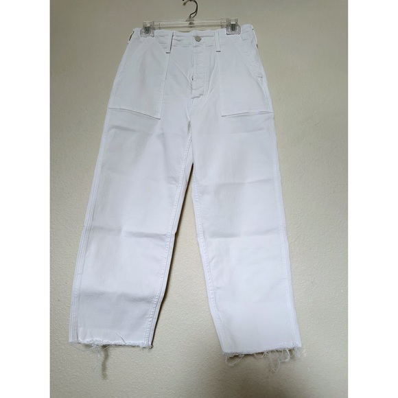 MOTHER Denim Patch Pocket Private Ankle Fray in Cream Puffs White Porkchop Wide - Picture 12 of 16